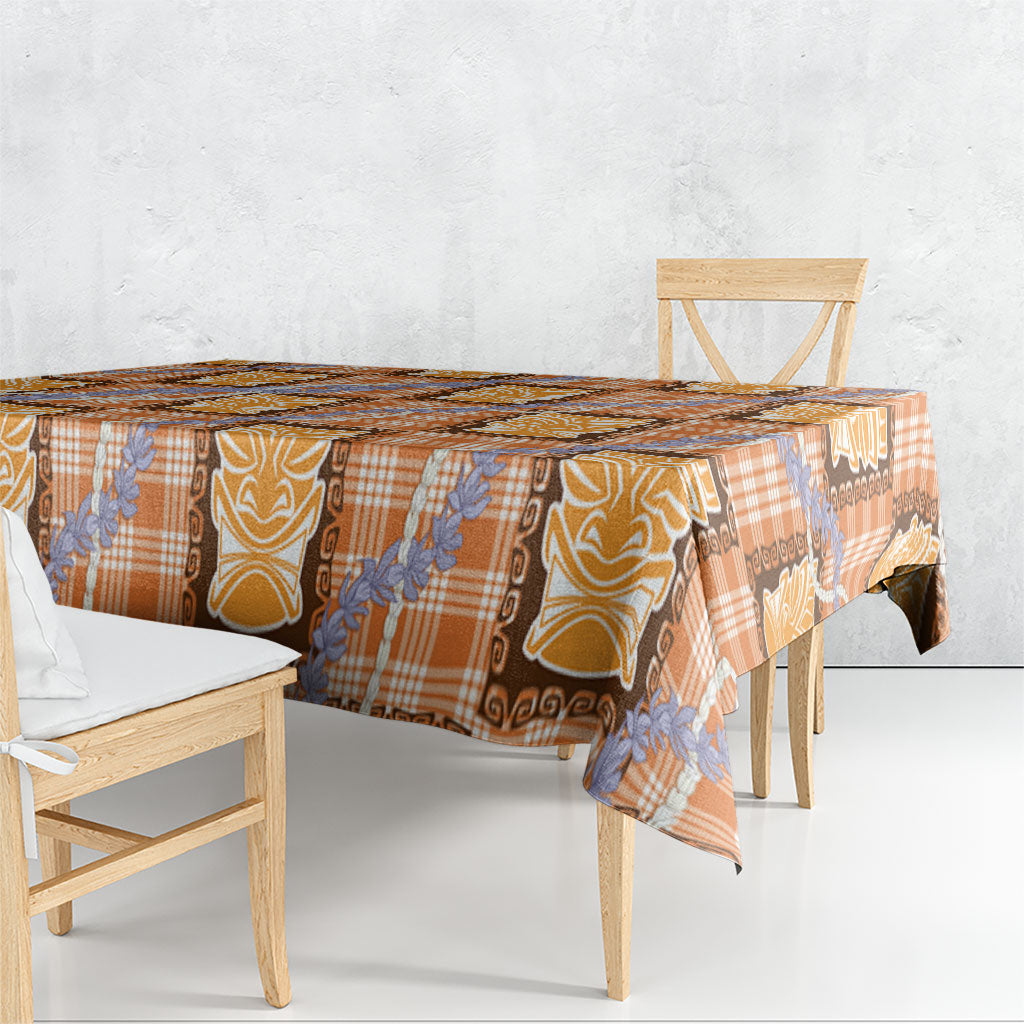 Aloha Hawaii Tiki Palaka Motifs Tablecloth Honohono Lei Orange Elegant Vibes