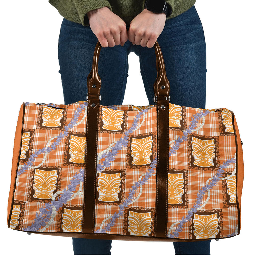 Aloha Hawaii Tiki Palaka Motifs Travel Bag Honohono Lei Orange Elegant Vibes LT14 Orange - Polynesian Pride