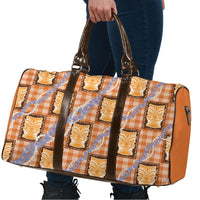 Aloha Hawaii Tiki Palaka Motifs Travel Bag Honohono Lei Orange Elegant Vibes LT14 - Polynesian Pride