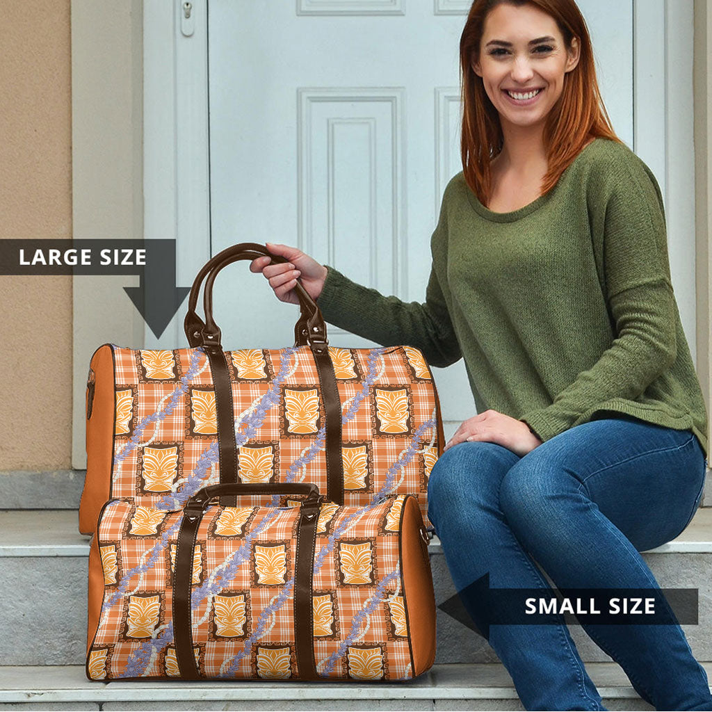 Aloha Hawaii Tiki Palaka Motifs Travel Bag Honohono Lei Orange Elegant Vibes LT14 - Polynesian Pride