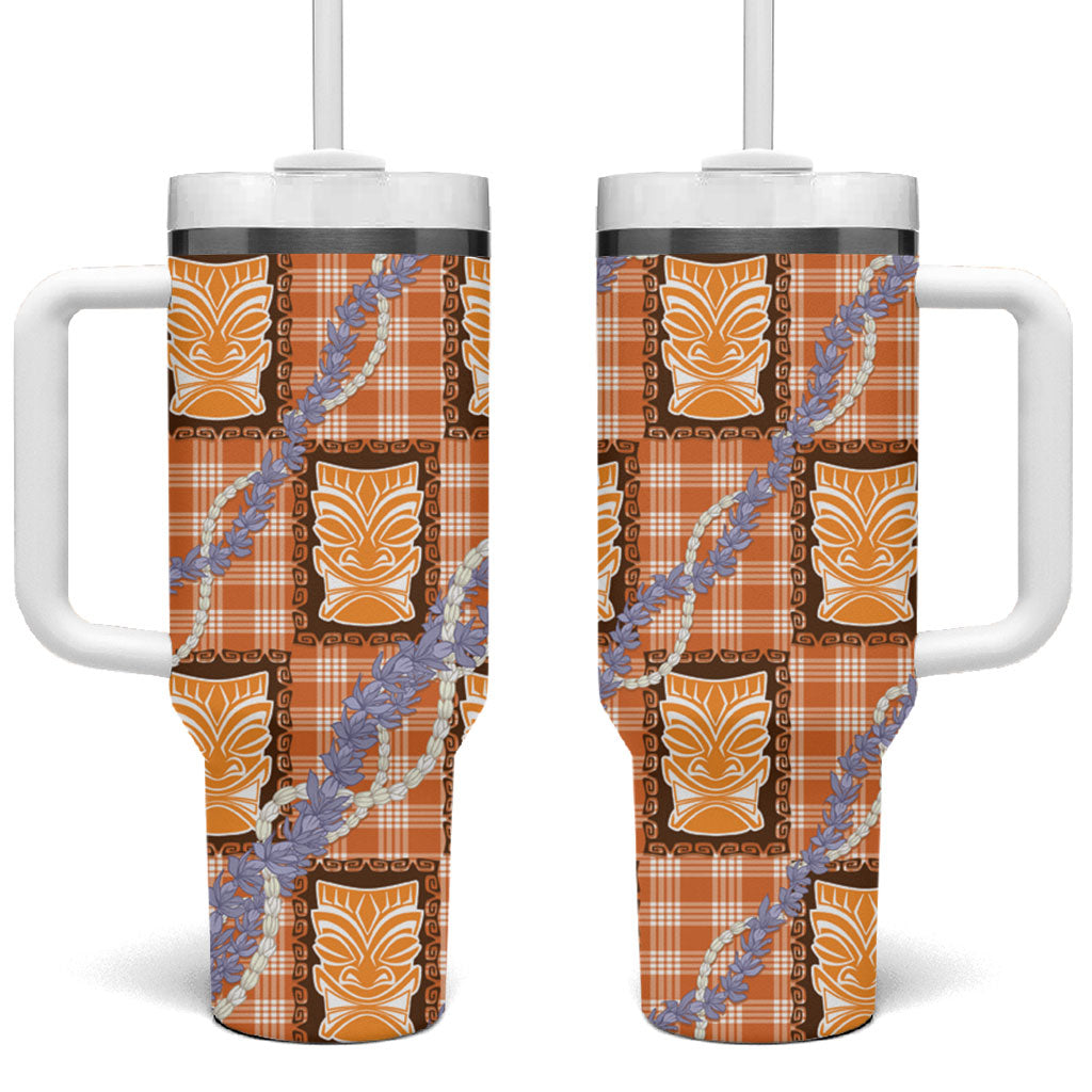 Aloha Hawaii Tiki Palaka Motifs Tumbler With Handle Honohono Lei Orange Elegant Vibes LT14 One Size: 40 oz Orange - Polynesian Pride