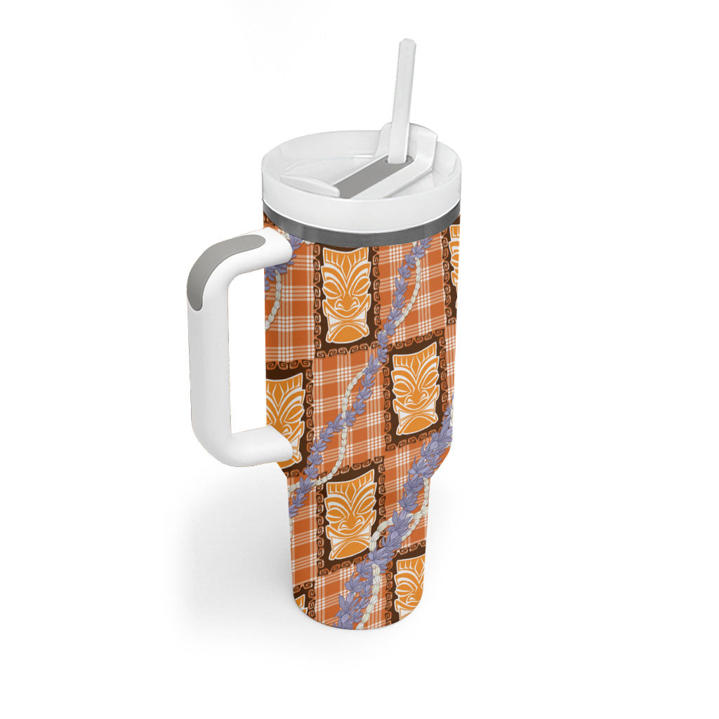 Aloha Hawaii Tiki Palaka Motifs Tumbler With Handle Honohono Lei Orange Elegant Vibes LT14 - Polynesian Pride