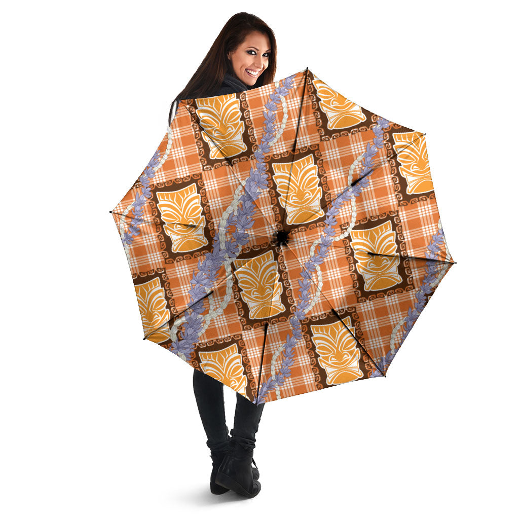 Aloha Hawaii Tiki Palaka Motifs Umbrella Honohono Lei Orange Elegant Vibes LT14 - Polynesian Pride