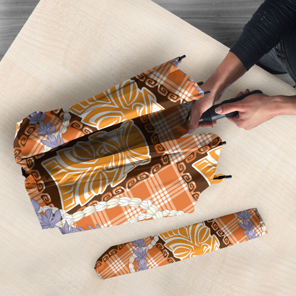 Aloha Hawaii Tiki Palaka Motifs Umbrella Honohono Lei Orange Elegant Vibes LT14 - Polynesian Pride