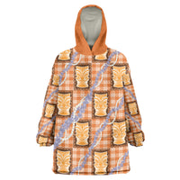 Aloha Hawaii Tiki Palaka Motifs Wearable Blanket Hoodie Honohono Lei Orange Elegant Vibes
