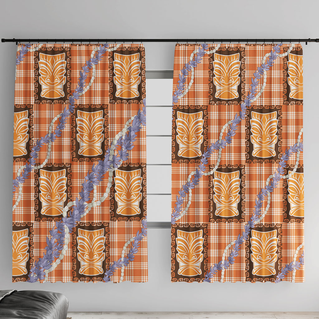 Aloha Hawaii Tiki Palaka Motifs Window Curtain Honohono Lei Orange Elegant Vibes LT14 With Hooks Orange - Polynesian Pride