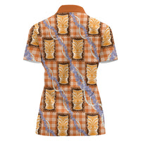 Aloha Hawaii Tiki Palaka Motifs Women Polo Shirt Honohono Lei Orange Elegant Vibes LT14 - Polynesian Pride