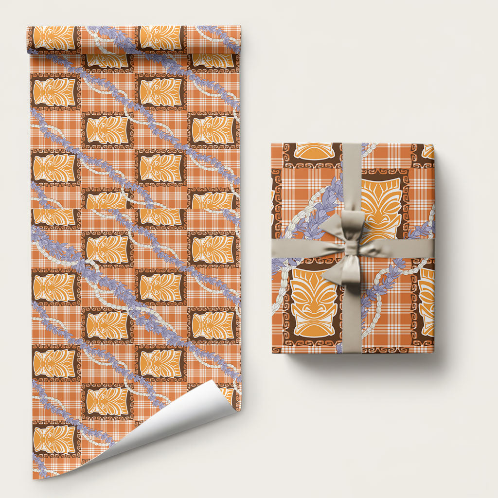 Aloha Hawaii Tiki Palaka Motifs Wrapping Paper Honohono Lei Orange Elegant Vibes LT14 58" × 23" Orange - Polynesian Pride