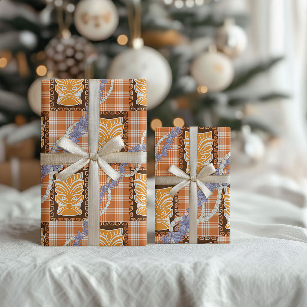 Aloha Hawaii Tiki Palaka Motifs Wrapping Paper Honohono Lei Orange Elegant Vibes LT14 - Polynesian Pride