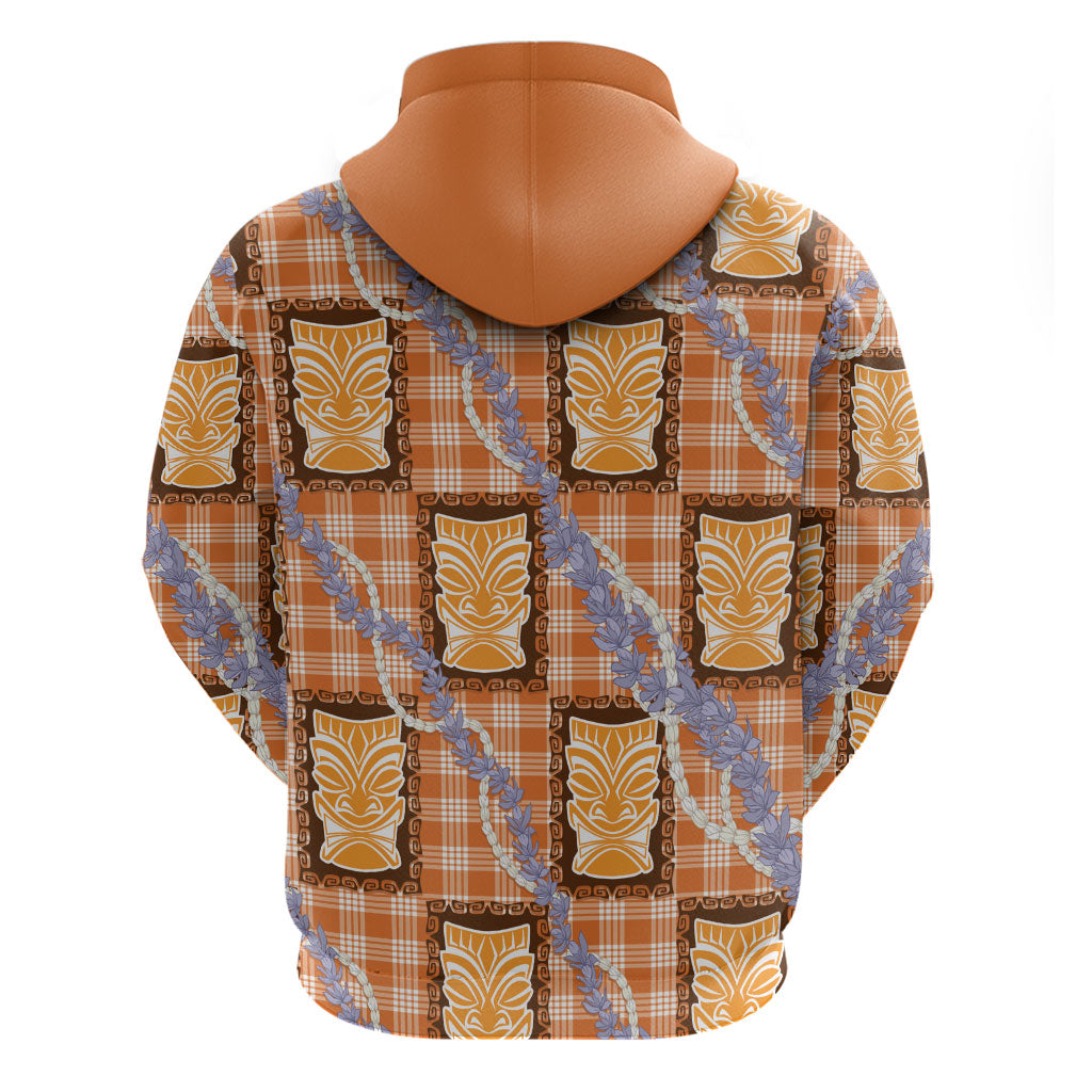 Aloha Hawaii Tiki Palaka Motifs Zip Hoodie Honohono Lei Orange Elegant Vibes