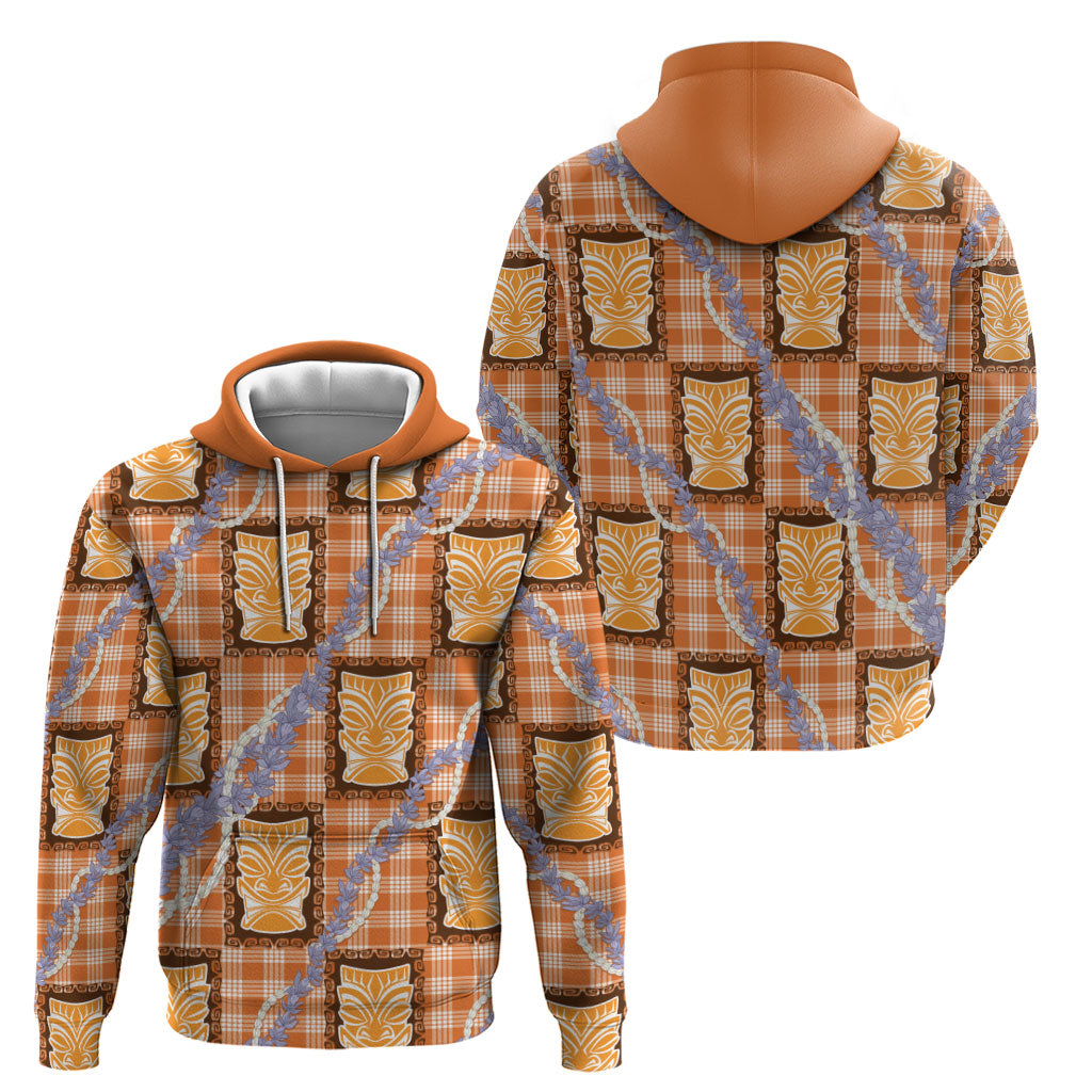 Aloha Hawaii Tiki Palaka Motifs Zip Hoodie Honohono Lei Orange Elegant Vibes