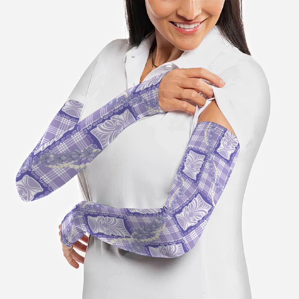 Aloha Hawaii Tiki Palaka Motifs Arm Sleeves Honohono Lei Purple Elegant Vibes LT14 - Polynesian Pride