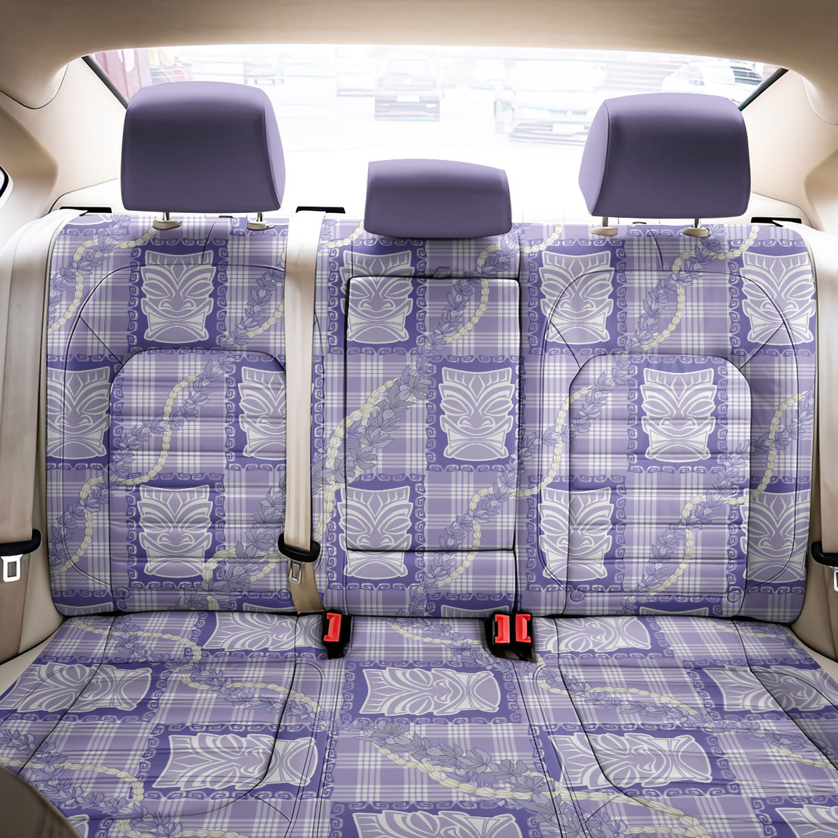 Aloha Hawaii Tiki Palaka Motifs Back Car Seat Cover Honohono Lei Purple Elegant Vibes
