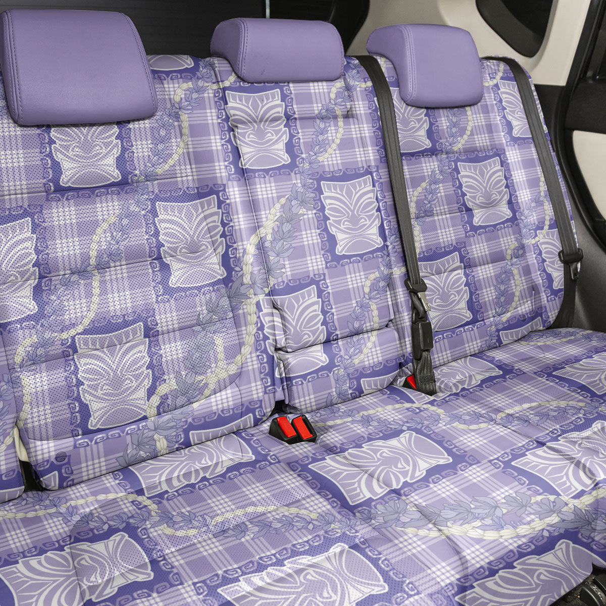 Aloha Hawaii Tiki Palaka Motifs Back Car Seat Cover Honohono Lei Purple Elegant Vibes