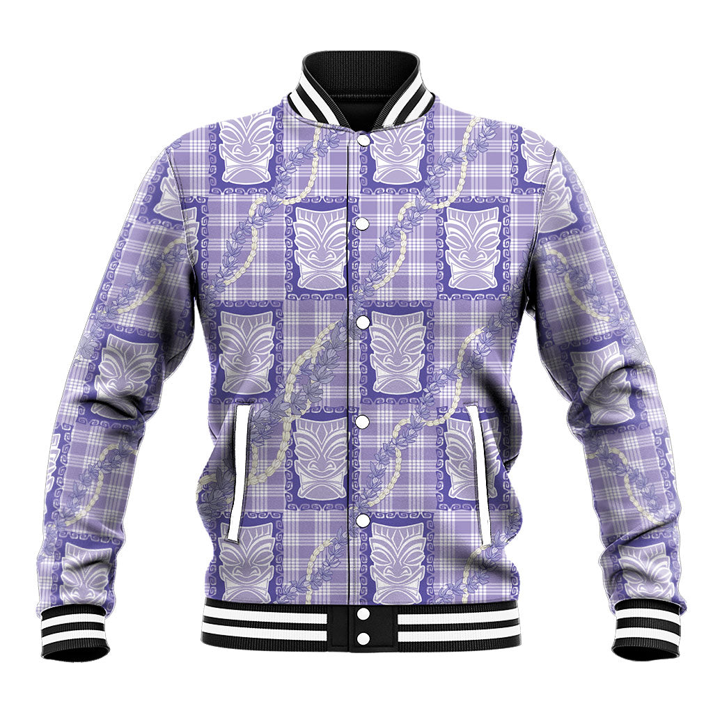 Aloha Hawaii Tiki Palaka Motifs Baseball Jacket Honohono Lei Purple Elegant Vibes LT14 Unisex Purple - Polynesian Pride