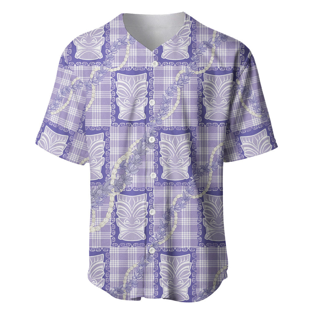 Aloha Hawaii Tiki Palaka Motifs Baseball Jersey Honohono Lei Purple Elegant Vibes
