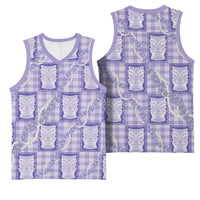 Aloha Hawaii Tiki Palaka Motifs Basketball Jersey Honohono Lei Purple Elegant Vibes