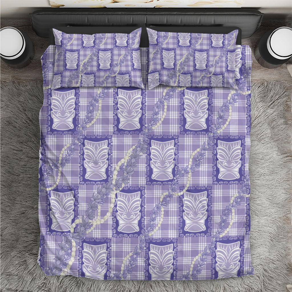 Aloha Hawaii Tiki Palaka Motifs Bedding Set Honohono Lei Purple Elegant Vibes