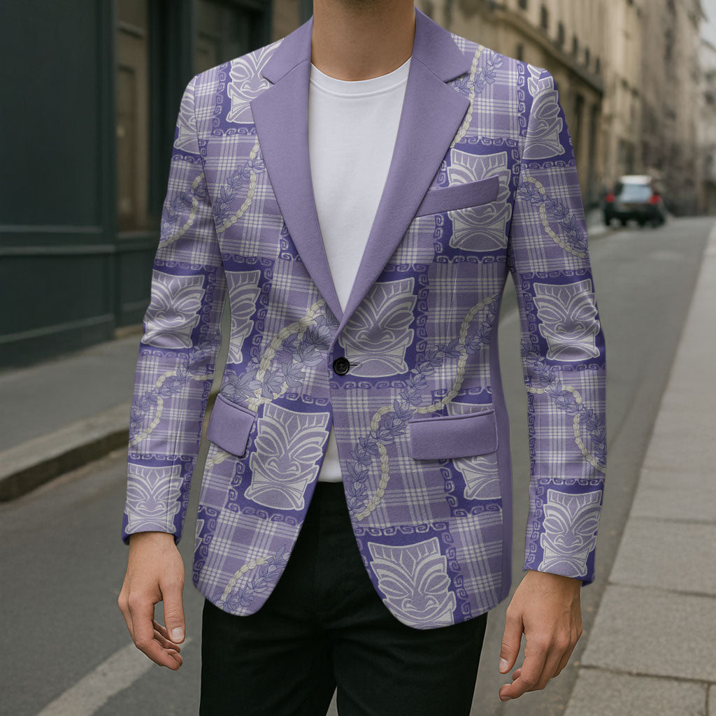 Aloha Hawaii Tiki Palaka Motifs Blazer Honohono Lei Purple Elegant Vibes LT14 - Polynesian Pride