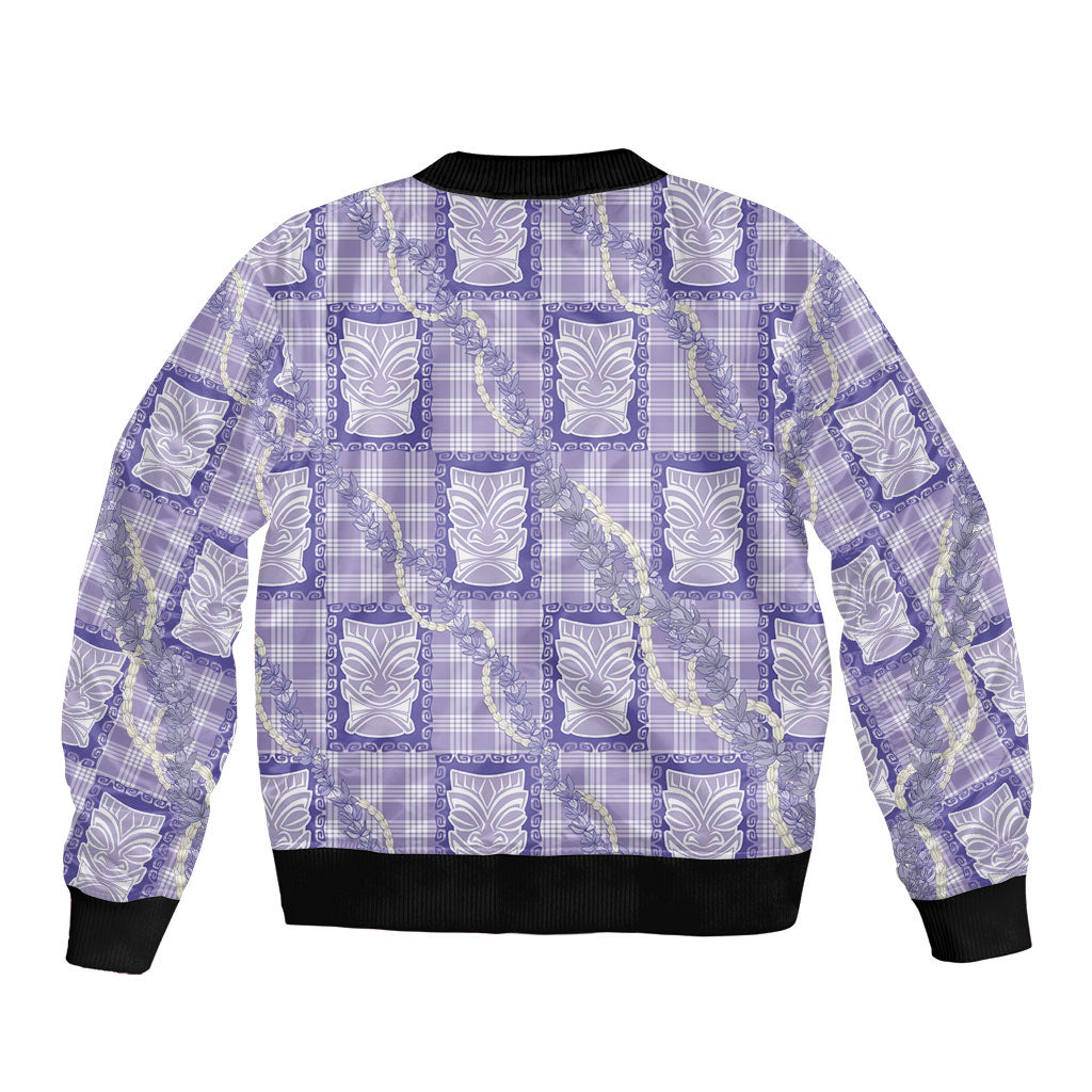 Aloha Hawaii Tiki Palaka Motifs Bomber Jacket Honohono Lei Purple Elegant Vibes LT14 - Polynesian Pride