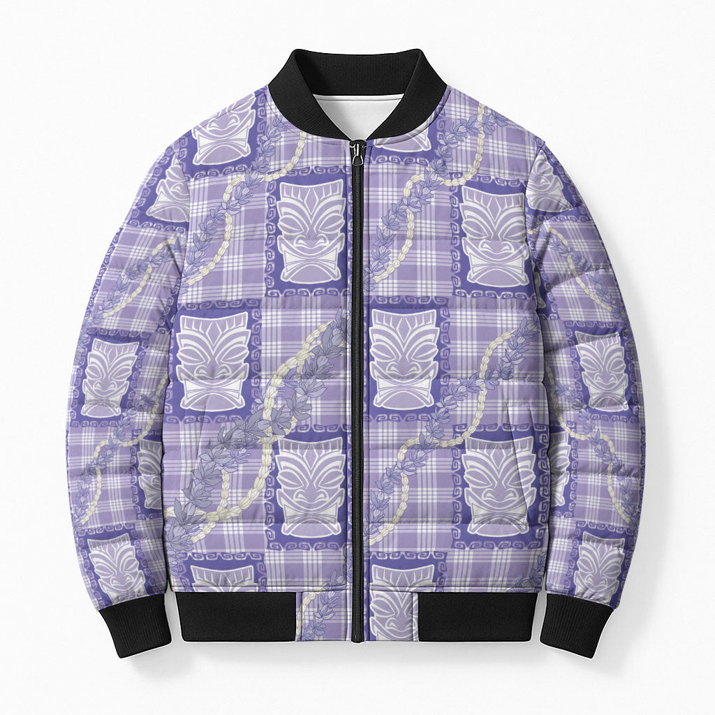 Aloha Hawaii Tiki Palaka Motifs Bomber Puffer Jacket Honohono Lei Purple Elegant Vibes LT14 Unisex Purple - Polynesian Pride