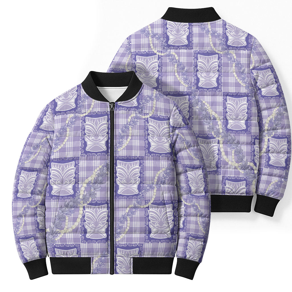 Aloha Hawaii Tiki Palaka Motifs Bomber Puffer Jacket Honohono Lei Purple Elegant Vibes LT14 - Polynesian Pride