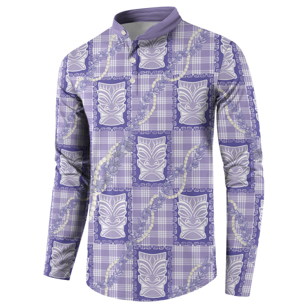 Aloha Hawaii Tiki Palaka Motifs Button Sweatshirt Honohono Lei Purple Elegant Vibes LT14 - Polynesian Pride