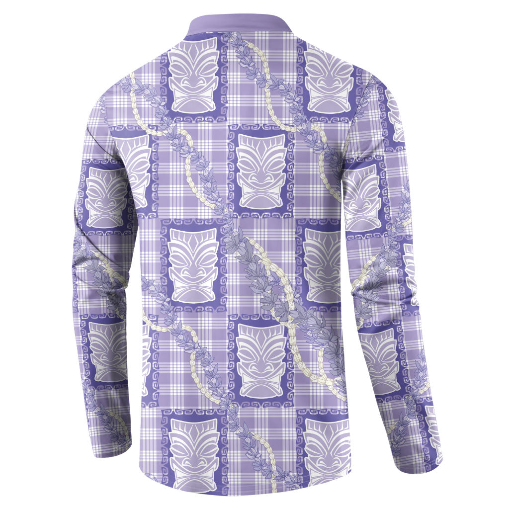 Aloha Hawaii Tiki Palaka Motifs Button Sweatshirt Honohono Lei Purple Elegant Vibes LT14 - Polynesian Pride