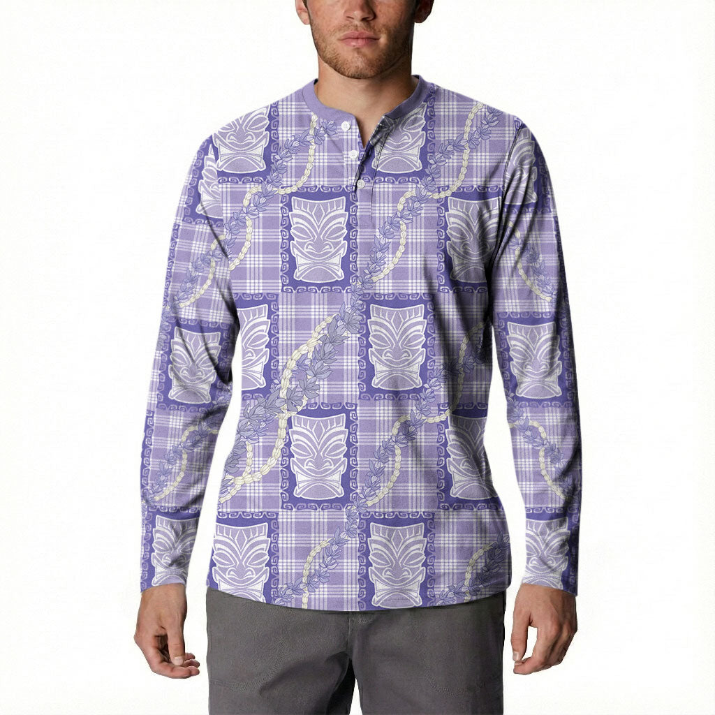 Aloha Hawaii Tiki Palaka Motifs Button Sweatshirt Honohono Lei Purple Elegant Vibes LT14 - Polynesian Pride