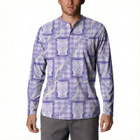 Aloha Hawaii Tiki Palaka Motifs Button Sweatshirt Honohono Lei Purple Elegant Vibes LT14 - Polynesian Pride