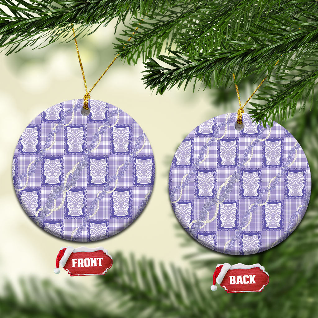 Aloha Hawaii Tiki Palaka Motifs Ceramic Ornament Honohono Lei Purple Elegant Vibes LT14 Circle Purple - Polynesian Pride