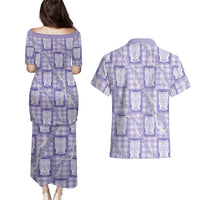 Aloha Hawaii Tiki Palaka Motifs Couples Matching Puletasi and Hawaiian Shirt Honohono Lei Purple Elegant Vibes LT14 - Polynesian Pride
