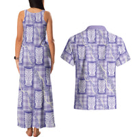 Aloha Hawaii Tiki Palaka Motifs Couples Matching Tank Maxi Dress and Hawaiian Shirt Honohono Lei Purple Elegant Vibes LT14 - Polynesian Pride
