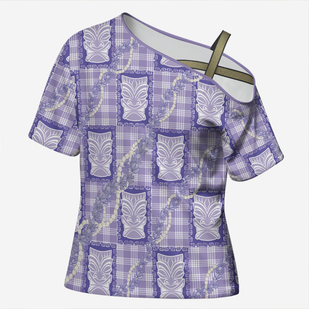 Aloha Hawaii Tiki Palaka Motifs Cross Shoulder Shirt Honohono Lei Purple Elegant Vibes LT14 Female Purple - Polynesian Pride
