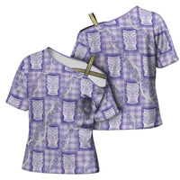 Aloha Hawaii Tiki Palaka Motifs Cross Shoulder Shirt Honohono Lei Purple Elegant Vibes