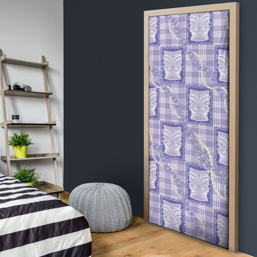 Aloha Hawaii Tiki Palaka Motifs Door Cover Honohono Lei Purple Elegant Vibes