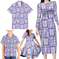 Aloha Hawaii Tiki Palaka Motifs Family Matching Long Sleeve Bodycon Dress and Hawaiian Shirt Honohono Lei Purple Elegant Vibes LT14 - Polynesian Pride