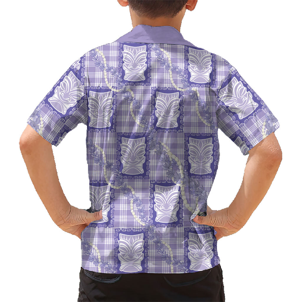 Aloha Hawaii Tiki Palaka Motifs Family Matching Off The Shoulder Long Sleeve Dress and Hawaiian Shirt Honohono Lei Purple Elegant Vibes LT14 - Polynesian Pride