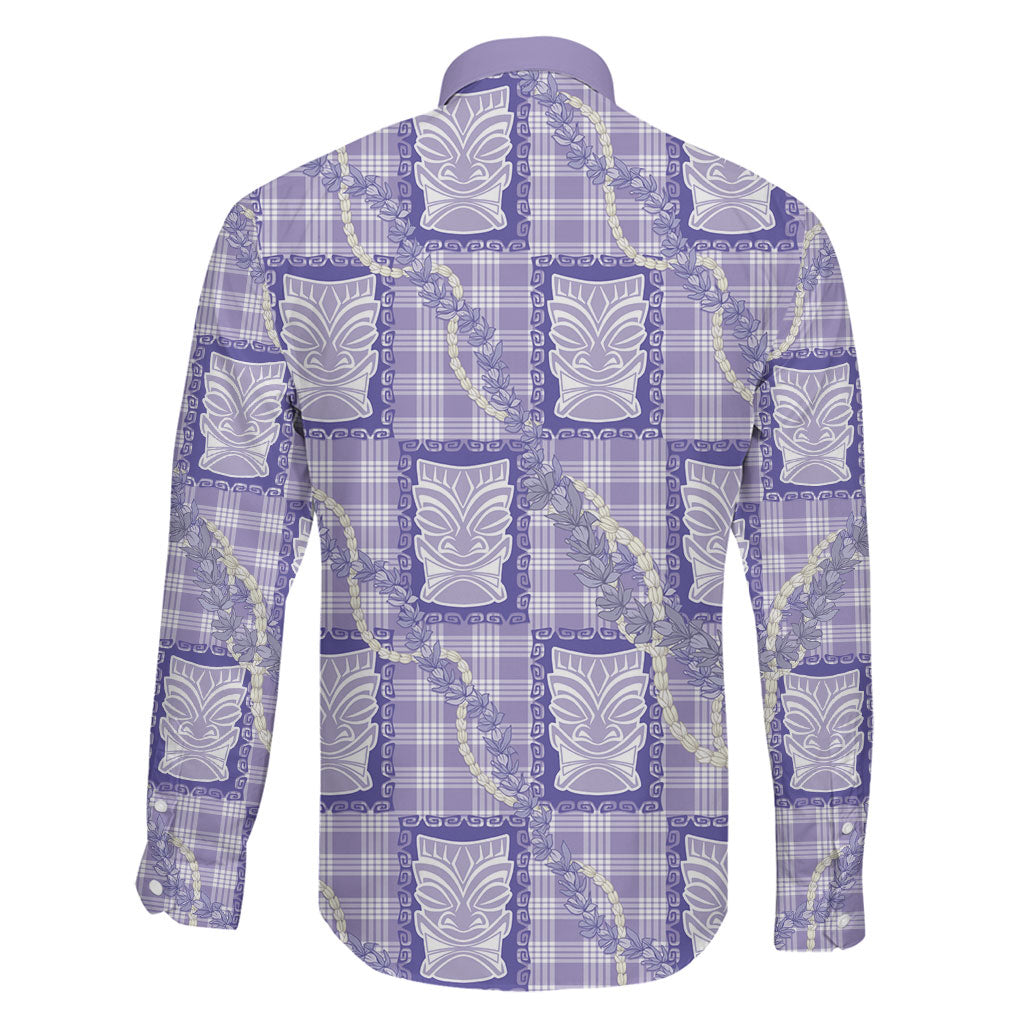 Aloha Hawaii Tiki Palaka Motifs Family Matching Off The Shoulder Long Sleeve Dress and Hawaiian Shirt Honohono Lei Purple Elegant Vibes LT14 - Polynesian Pride