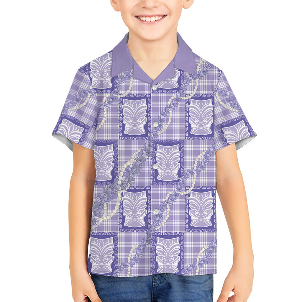 Aloha Hawaii Tiki Palaka Motifs Family Matching Off The Shoulder Long Sleeve Dress and Hawaiian Shirt Honohono Lei Purple Elegant Vibes LT14 Son's Shirt Purple - Polynesian Pride