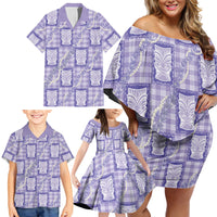 Aloha Hawaii Tiki Palaka Motifs Family Matching Off Shoulder Short Dress and Hawaiian Shirt Honohono Lei Purple Elegant Vibes LT14 - Polynesian Pride
