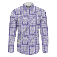 Aloha Hawaii Tiki Palaka Motifs Family Matching Off Shoulder Short Dress and Hawaiian Shirt Honohono Lei Purple Elegant Vibes LT14 Dad's Shirt - Long Sleeve Purple - Polynesian Pride