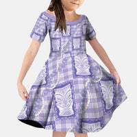 Aloha Hawaii Tiki Palaka Motifs Family Matching Puletasi and Hawaiian Shirt Honohono Lei Purple Elegant Vibes LT14 Daughter's Dress Purple - Polynesian Pride