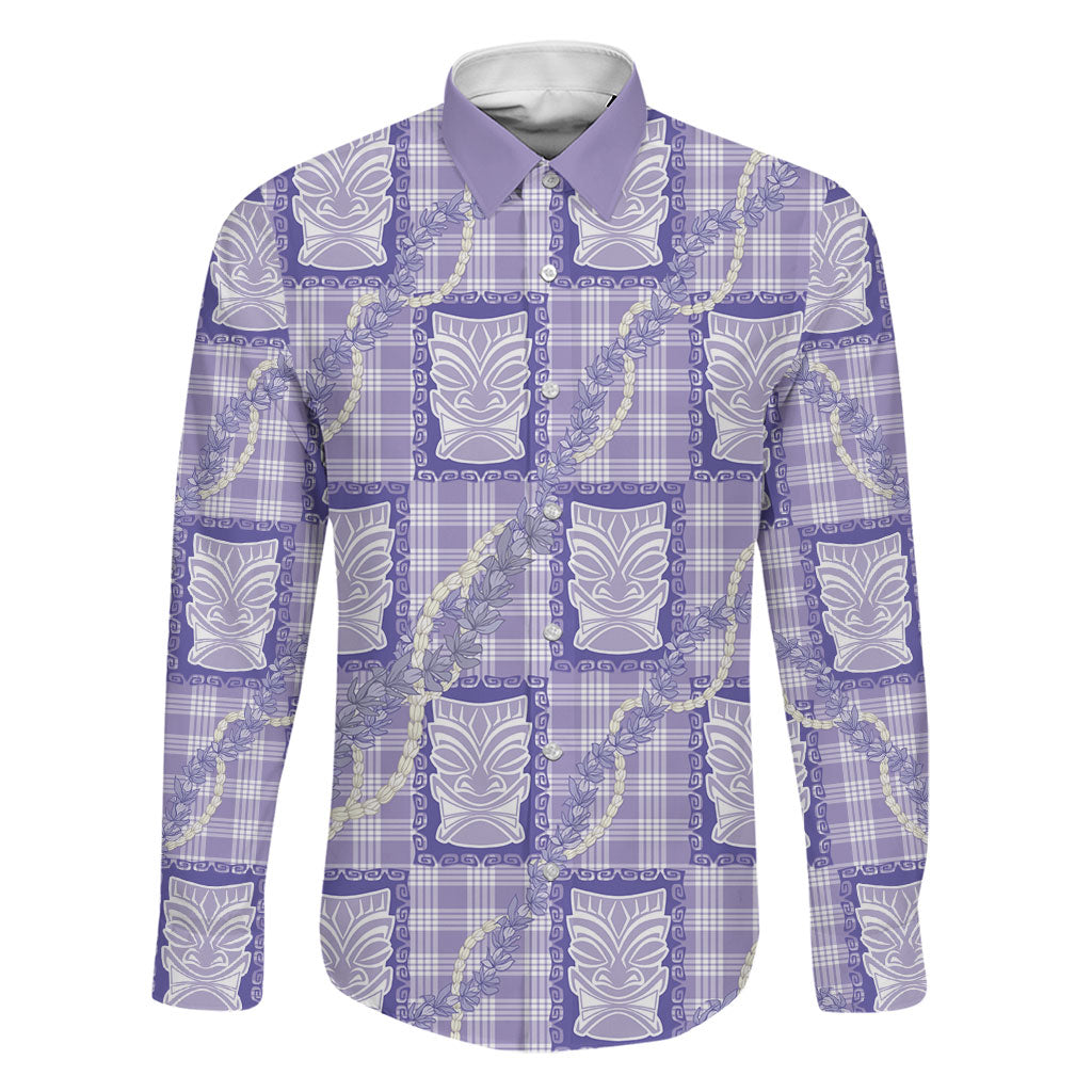 Aloha Hawaii Tiki Palaka Motifs Family Matching Puletasi and Hawaiian Shirt Honohono Lei Purple Elegant Vibes LT14 Dad's Shirt - Long Sleeve Purple - Polynesian Pride