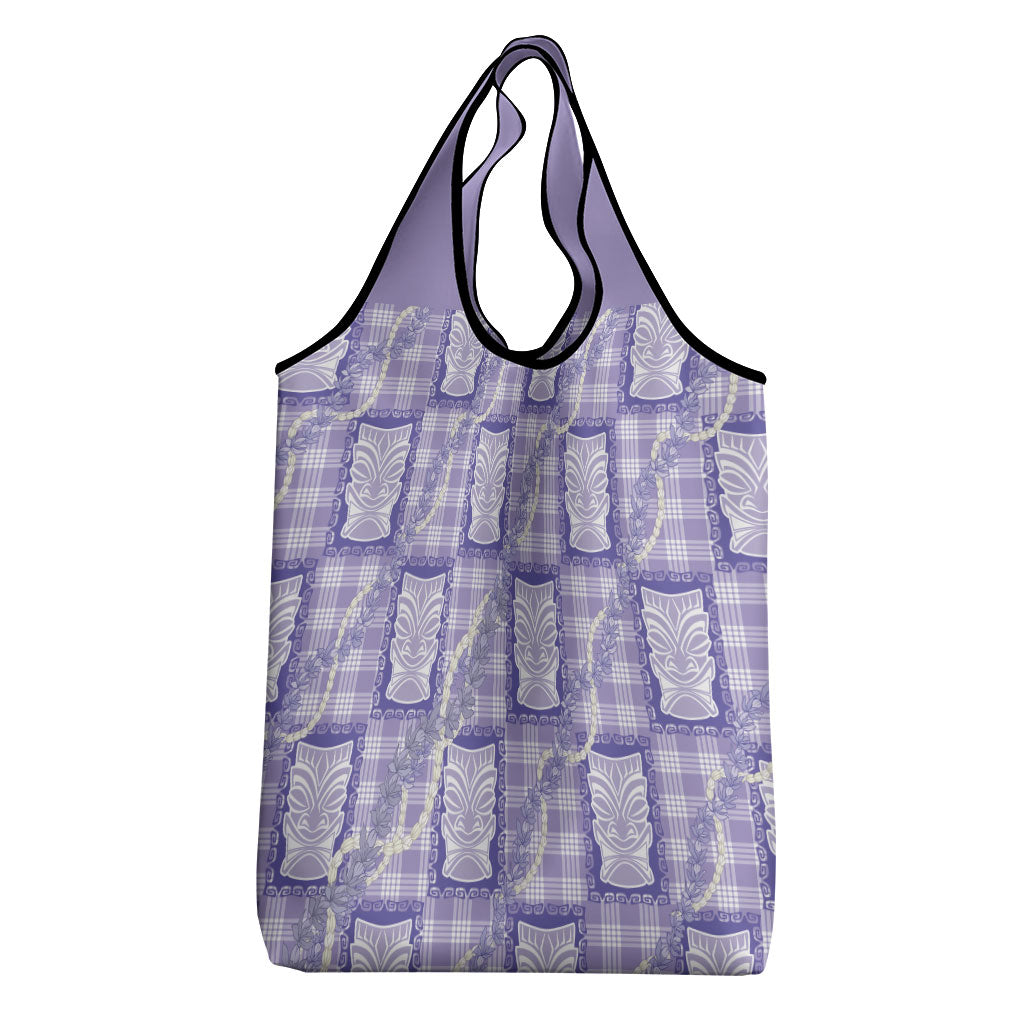 Aloha Hawaii Tiki Palaka Motifs Grocery Bag Honohono Lei Purple Elegant Vibes LT14 - Polynesian Pride