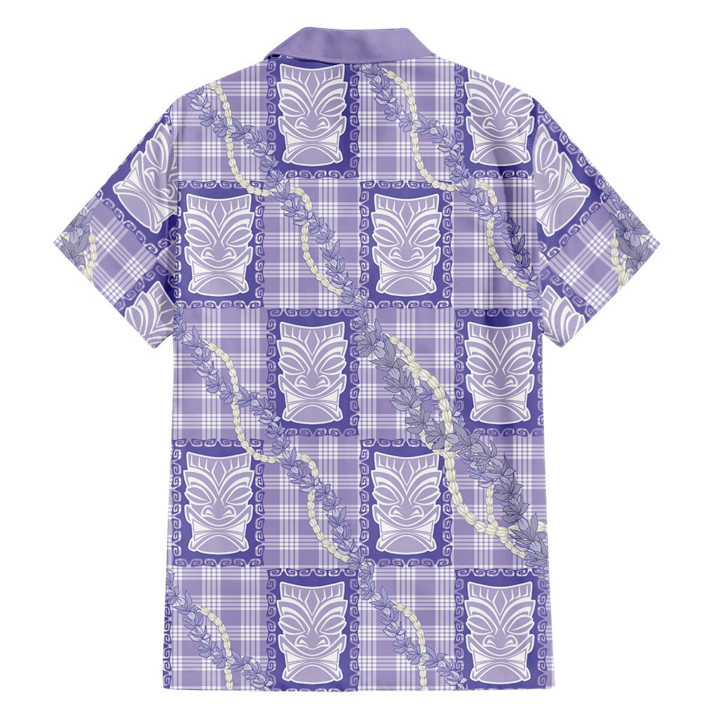 Aloha Hawaii Tiki Palaka Motifs Hawaiian Shirt Honohono Lei Purple Elegant Vibes
