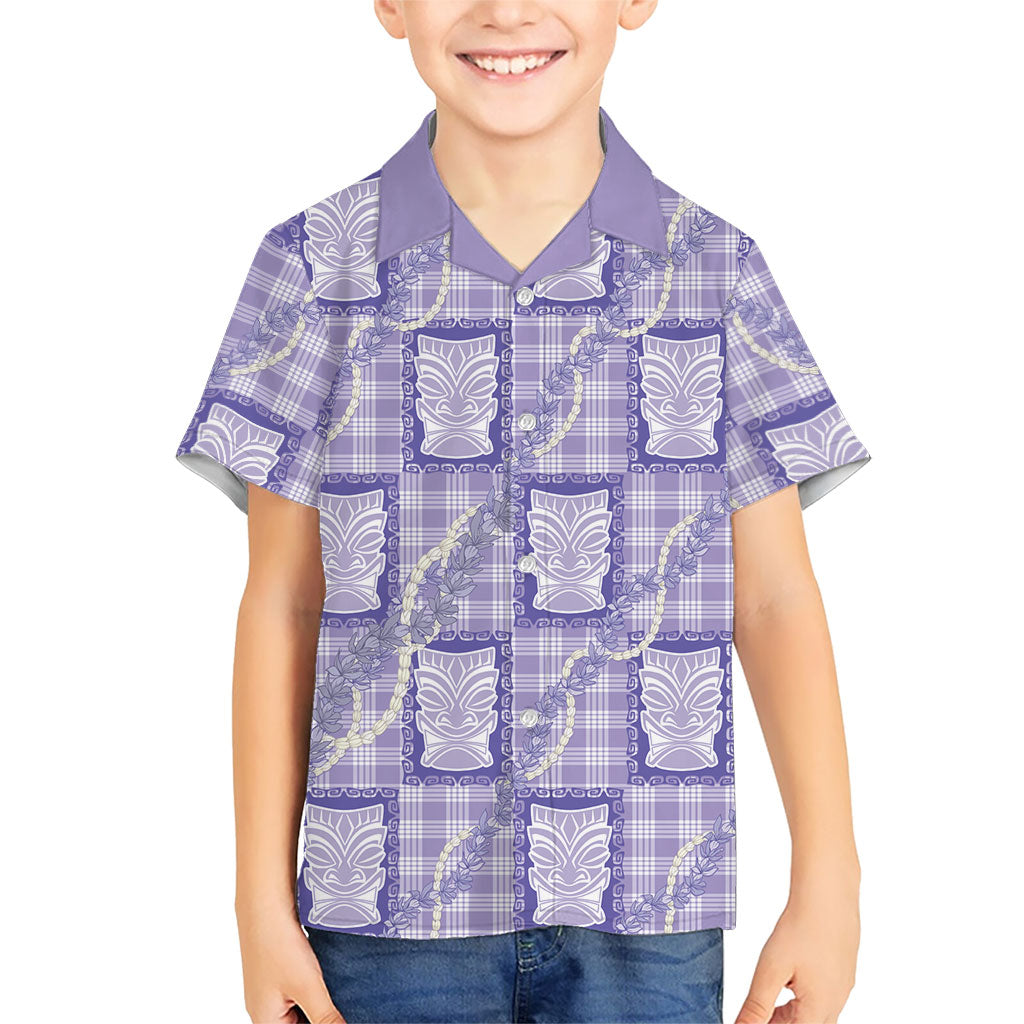 Aloha Hawaii Tiki Palaka Motifs Hawaiian Shirt Honohono Lei Purple Elegant Vibes