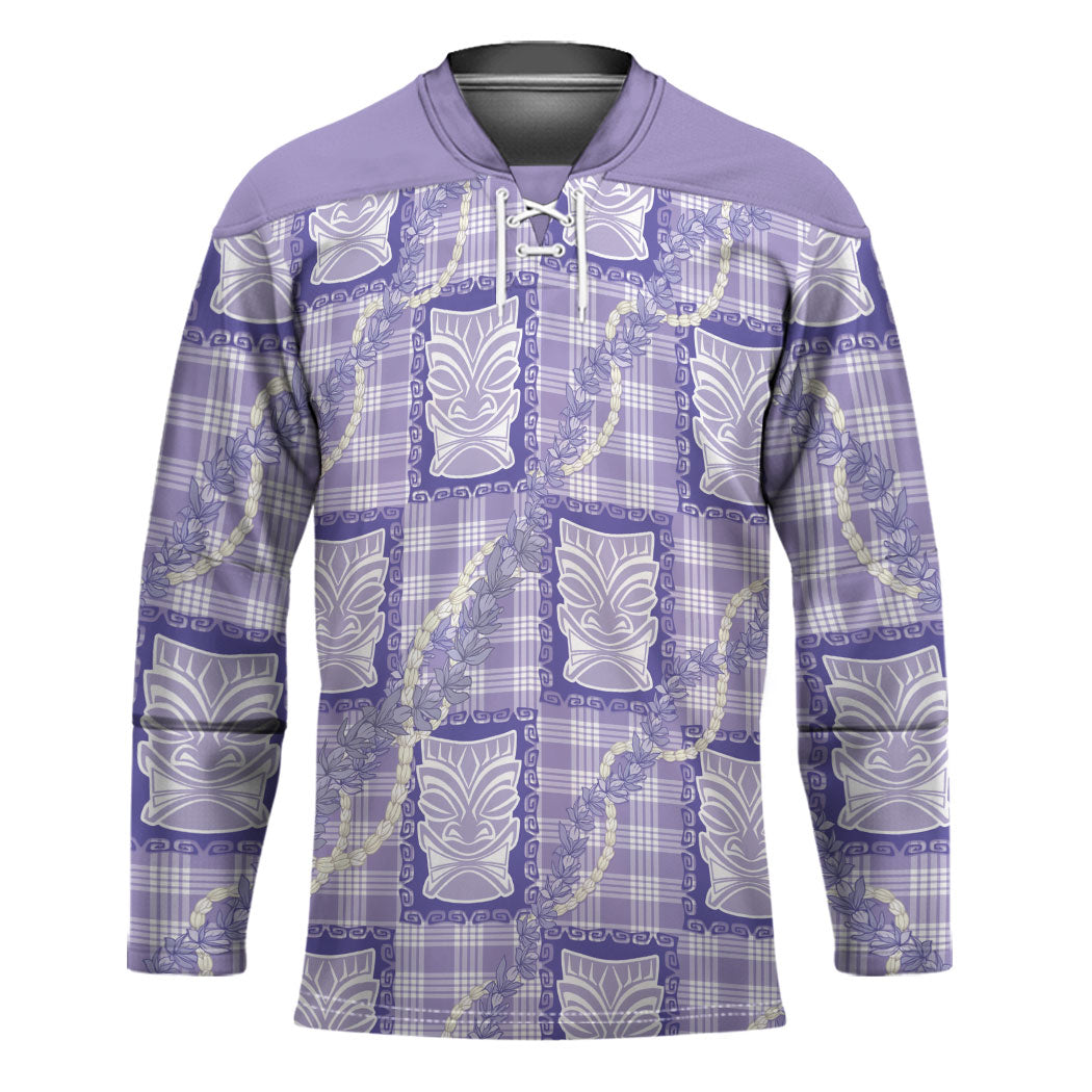 Aloha Hawaii Tiki Palaka Motifs Hockey Jersey Honohono Lei Purple Elegant Vibes LT14 Unisex Purple - Polynesian Pride