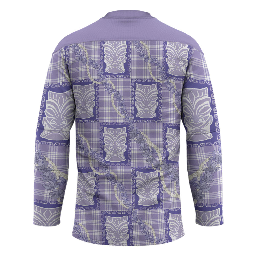 Aloha Hawaii Tiki Palaka Motifs Hockey Jersey Honohono Lei Purple Elegant Vibes