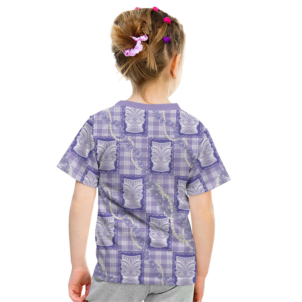 Aloha Hawaii Tiki Palaka Motifs Kid T Shirt Honohono Lei Purple Elegant Vibes